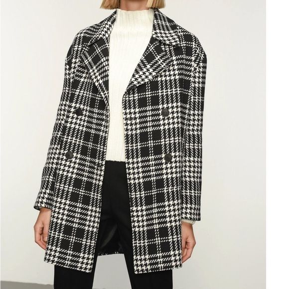 🎉🎊 People BY Fabrika Checker Coat. Color:white/black Size:EU 34 New with Ou… - Picture 1 of 5